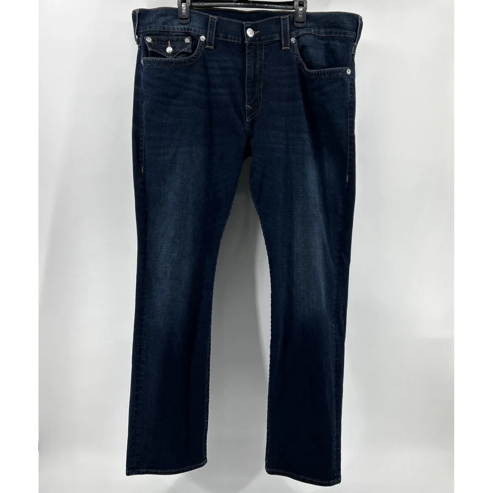 True Religion Ricky Jeans Men's 42 Blue Relaxed Straight Outdoors Casual Logo